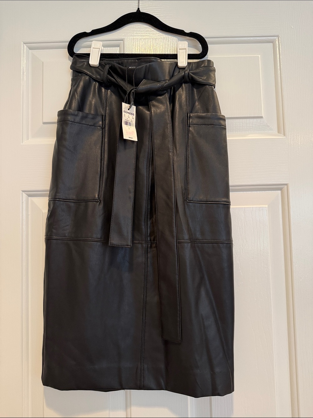 Express Black Faux Leather Pencil Skirt with Self-Tie Belt